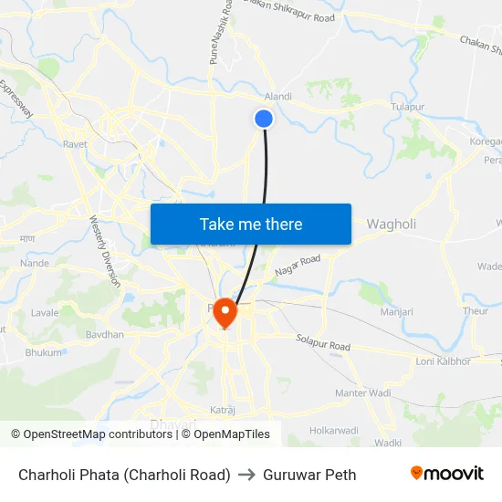 चऱ्होली फाटा (चऱ्होली रोड) to गुरुवार पेठ map
