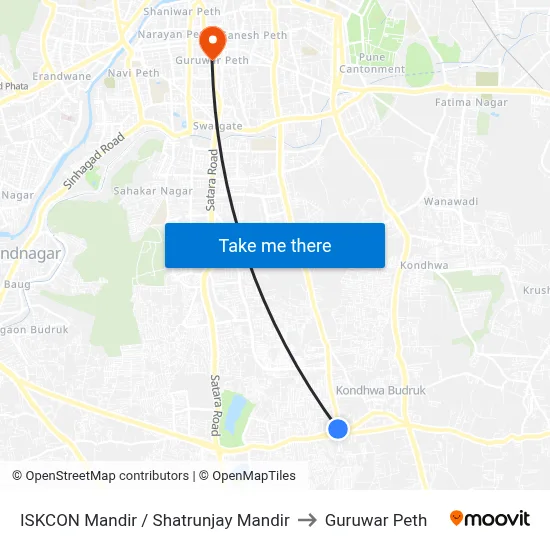 इस्कॉन मंदिर / शत्रुंजय मंदिर to गुरुवार पेठ map