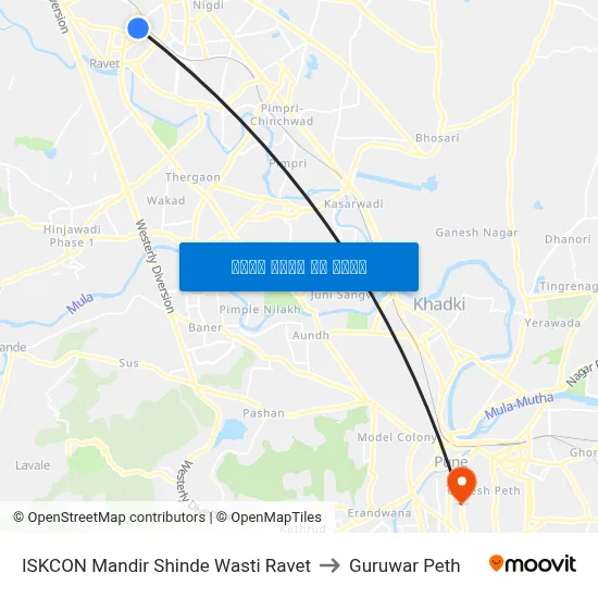 इस्कॉन मंदिर शिंदे वस्ती रावेत to गुरुवार पेठ map