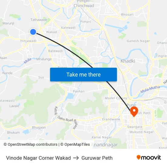 विनोद नगर कॉर्नर वाकड़ to गुरुवार पेठ map
