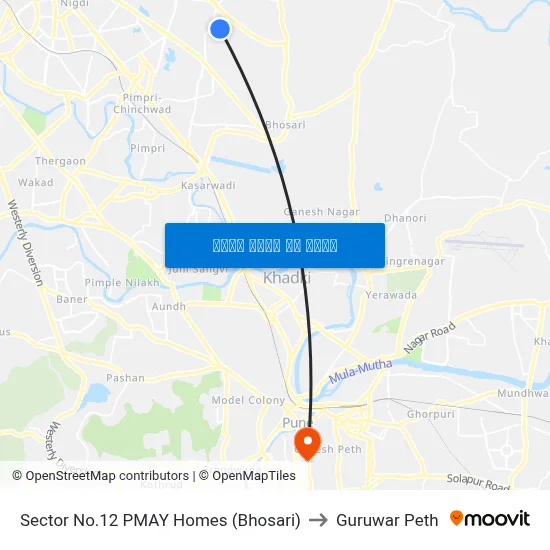 सेक्टर नं.12 पीएमएवाय होम्स (भोसरी) to गुरुवार पेठ map