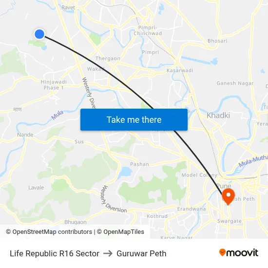 लाइफ रिपब्लिक आर16 सेक्टर to गुरुवार पेठ map