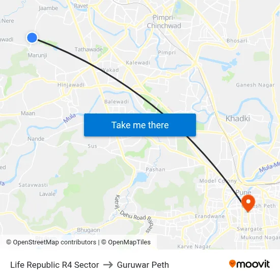लाइफ रिपब्लिक R4 सेक्टर to गुरुवार पेठ map