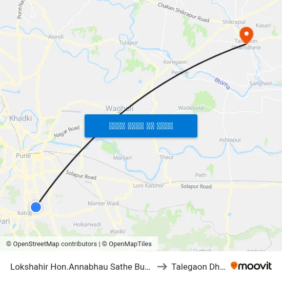 लोकशाहीर माननीय अण्णाभाऊ साठे बस स्टैंड अपर डेपो to तालेगाव धामधेरे map