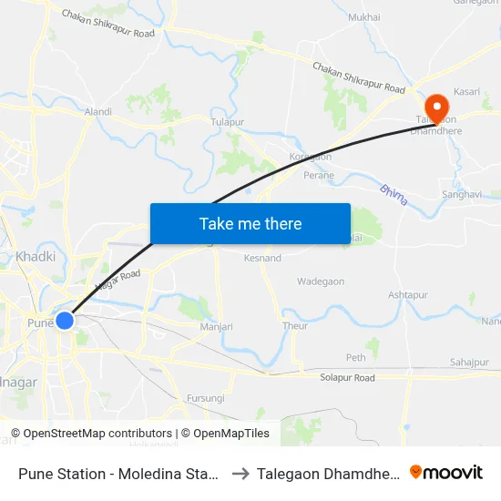 Pune Station - Moledina Stand to तालेगाव धामधेरे map