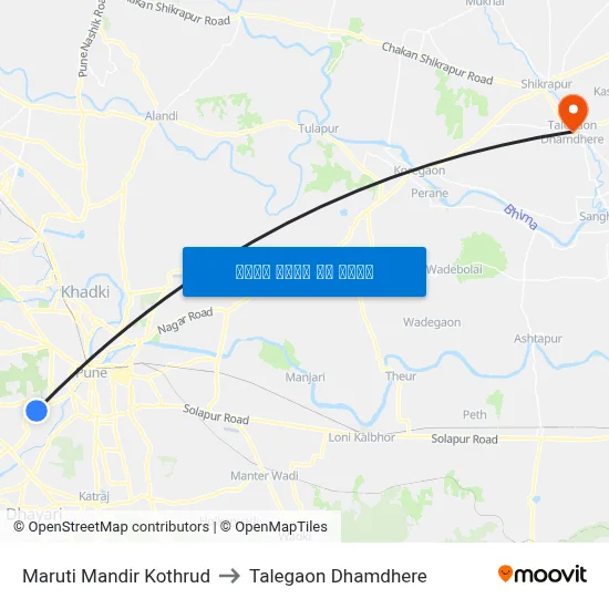 मारुति मंदिर कोथरूड to तालेगाव धामधेरे map