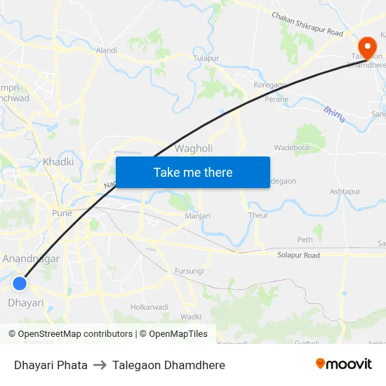 धायरी फाटा to तालेगाव धामधेरे map