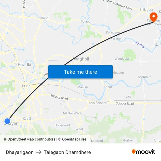 धायरीगांव to तालेगाव धामधेरे map
