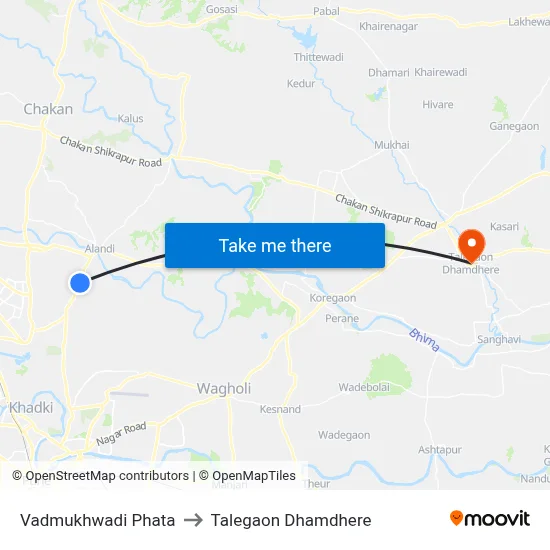 वडमुखवाडी फाटा to तालेगाव धामधेरे map