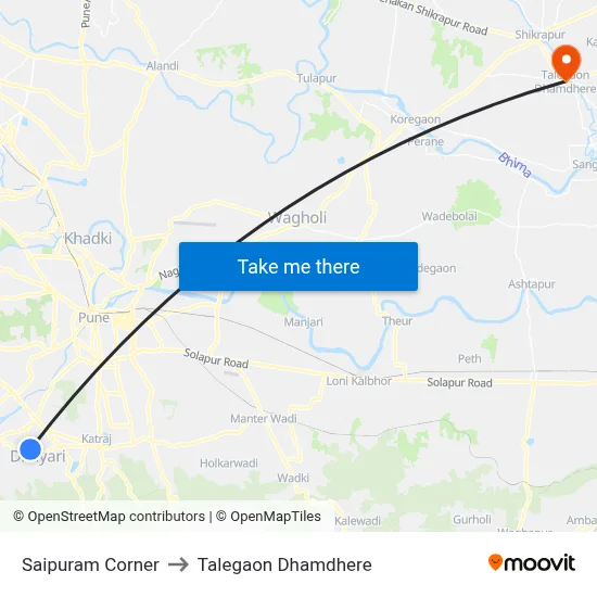 साईपुरम कॉर्नर to तालेगाव धामधेरे map
