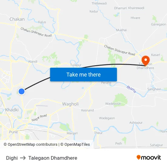 दिघी to तालेगाव धामधेरे map