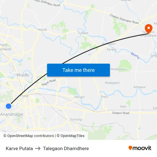 कर्वे पुतला to तालेगाव धामधेरे map