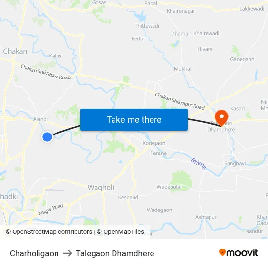 Charholigaon to तालेगाव धामधेरे map