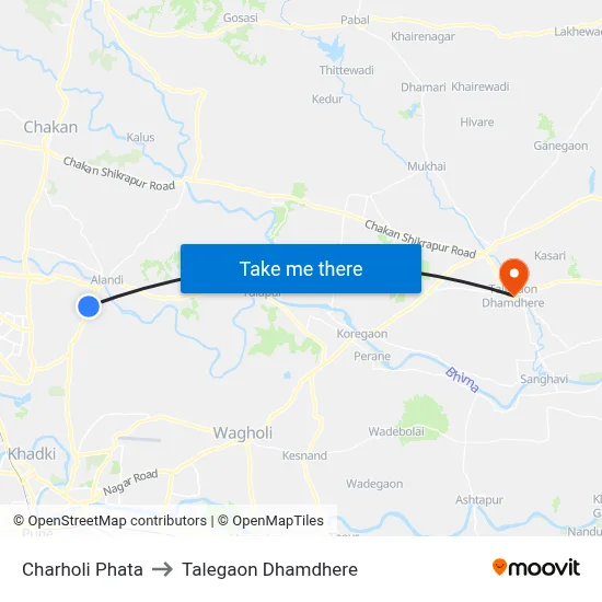 चऱ्होली फाटा to तालेगाव धामधेरे map
