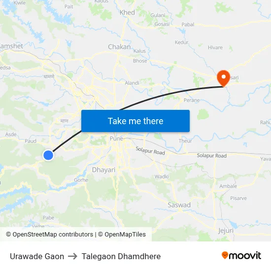 उरवडे गाव to तालेगाव धामधेरे map