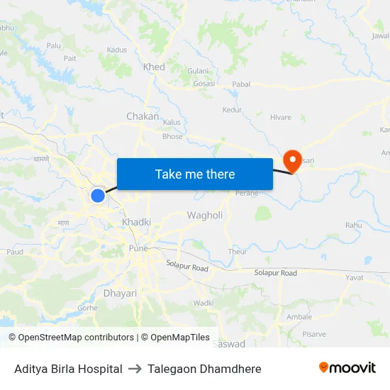 आदित्य बिड़ला हॉस्पिटल to तालेगाव धामधेरे map
