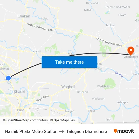 नाशिक फाटा मेट्रो स्टेशन to तालेगाव धामधेरे map