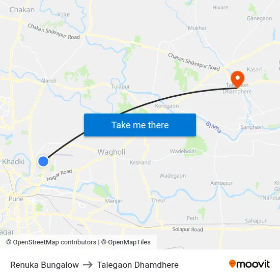 रेणुका बंगलो to तालेगाव धामधेरे map