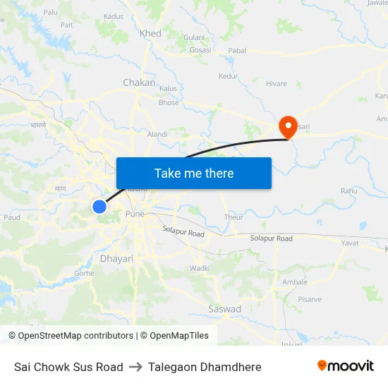 साई चौक सूस रोड to तालेगाव धामधेरे map