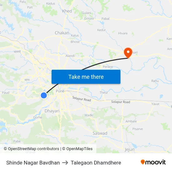 शिंदे नगर बावधन to तालेगाव धामधेरे map