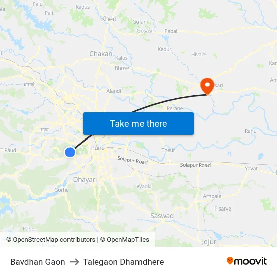 बावधन गाव to तालेगाव धामधेरे map