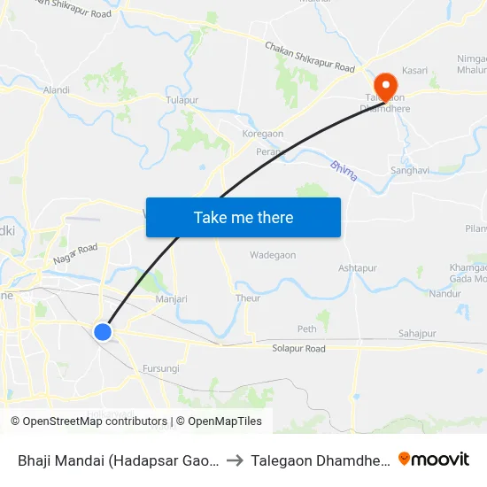 भाजी मंडई (हडपसर गाव) to तालेगाव धामधेरे map