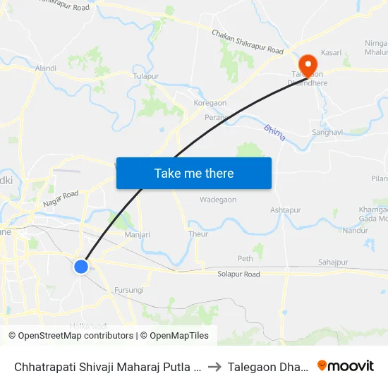 छत्रपति शिवाजी महाराज पुतला ससाणे नगर to तालेगाव धामधेरे map