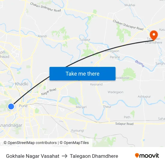 गोखले नगर वसाहत to तालेगाव धामधेरे map