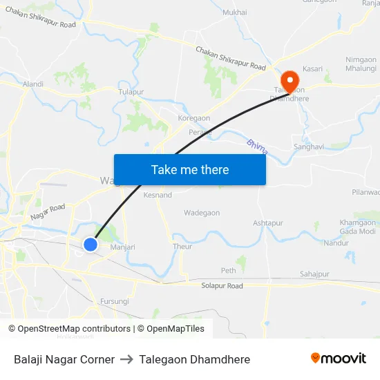 बालाजी नगर कॉर्नर to तालेगाव धामधेरे map
