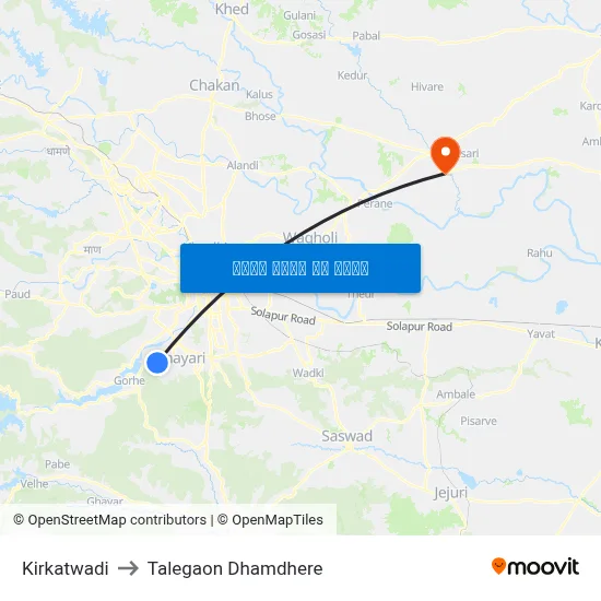 किरकटवाडी to तालेगाव धामधेरे map