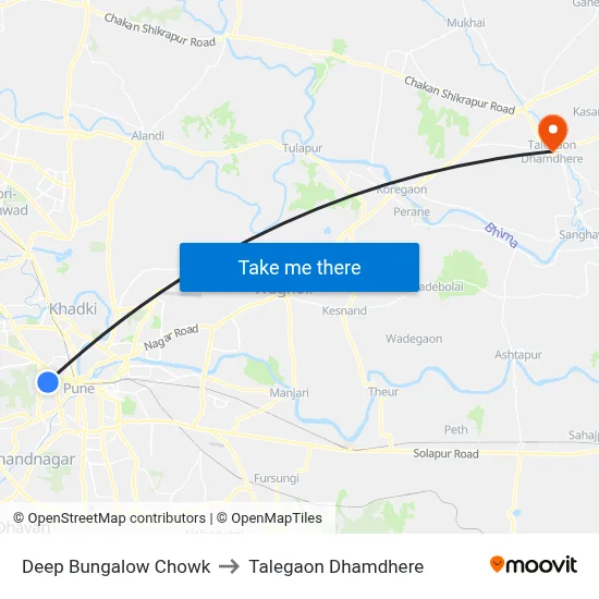 डीप बंगलो चौक to तालेगाव धामधेरे map