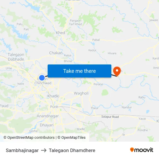 संभाजीनगर to तालेगाव धामधेरे map