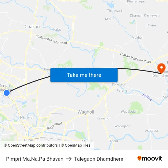पिंपरी मा.न.पा भवन to तालेगाव धामधेरे map