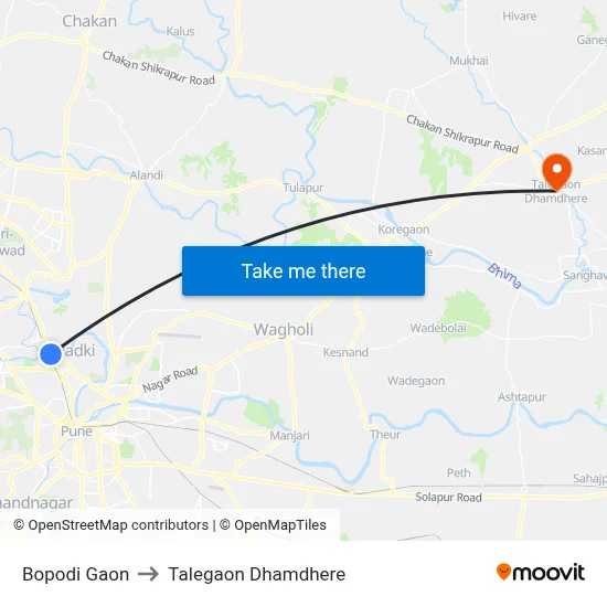 बोपोडी गांव to तालेगाव धामधेरे map