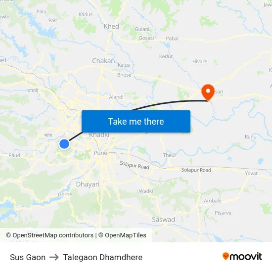 सूस गाव to तालेगाव धामधेरे map