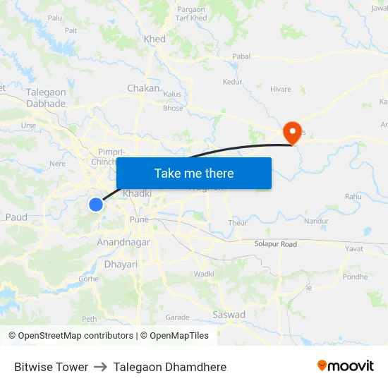 बिटवाइज टॉवर to तालेगाव धामधेरे map