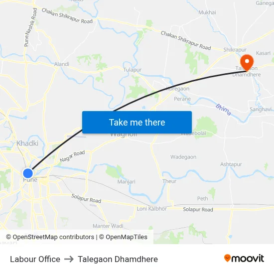 श्रम कार्यालय to तालेगाव धामधेरे map