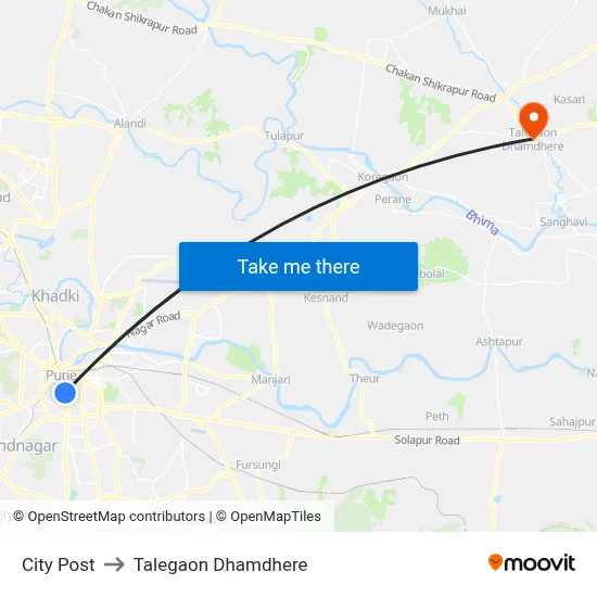 सिटी पोस्ट to तालेगाव धामधेरे map