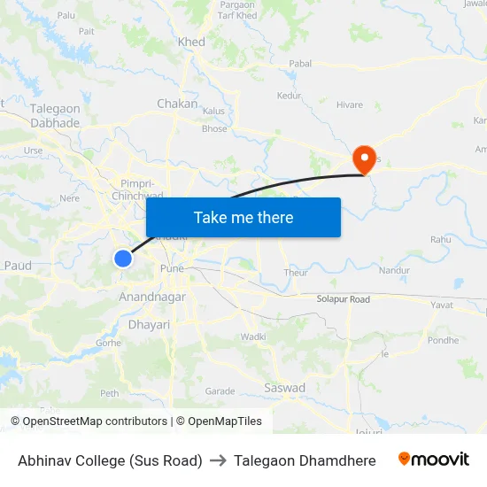 अभिनव कॉलेज (सुस रोड) to तालेगाव धामधेरे map