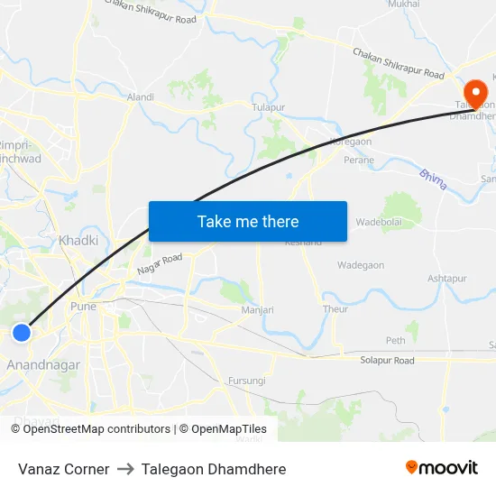 वनाज कॉर्नर to तालेगाव धामधेरे map