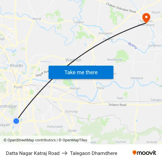 दत्त नगर कात्रज रोड to तालेगाव धामधेरे map
