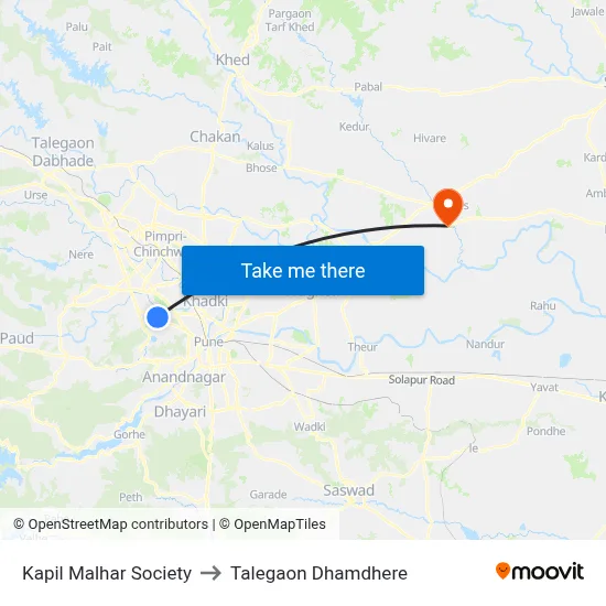 कपिल मल्हार सोसायटी to तालेगाव धामधेरे map