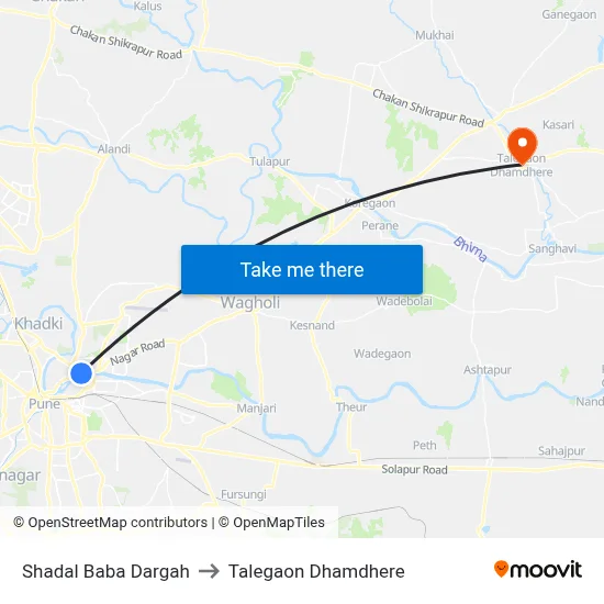 शादल बाबा दरगाह to तालेगाव धामधेरे map