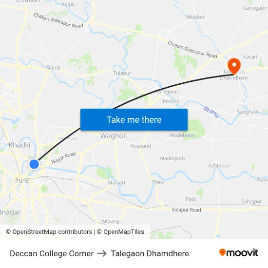 डेक्कन कॉलेज कॉर्नर to तालेगाव धामधेरे map