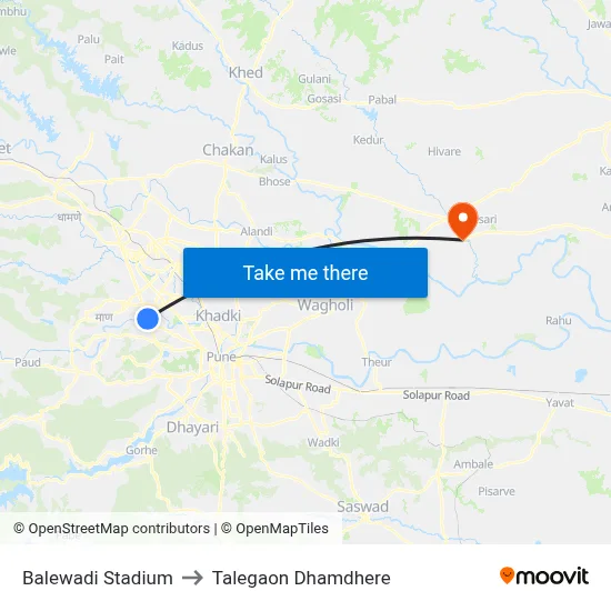 बालेवाडी स्टेडियम to तालेगाव धामधेरे map