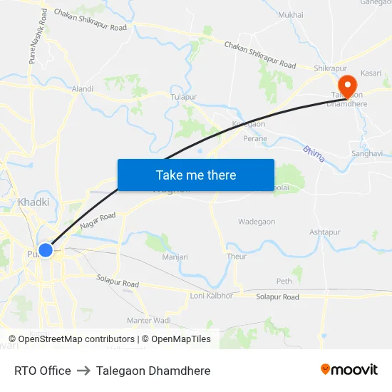 आरटीओ कार्यालय to तालेगाव धामधेरे map