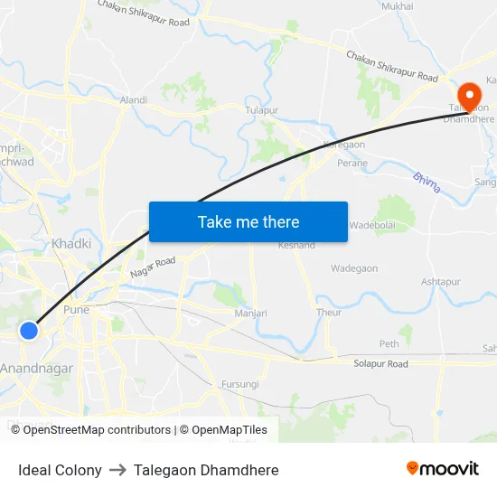 आदर्श कॉलोनी to तालेगाव धामधेरे map