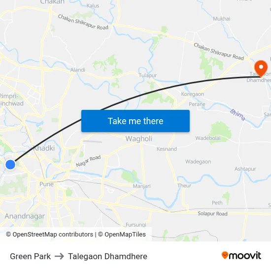 ग्रीन पार्क to तालेगाव धामधेरे map