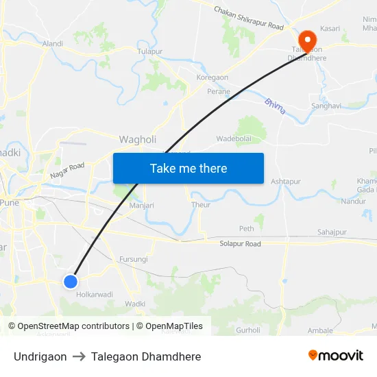 उंद्रीगाव to तालेगाव धामधेरे map