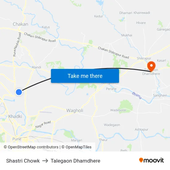 शास्त्री चौक to तालेगाव धामधेरे map